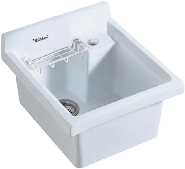 Main image of Vitreous China Single Bowl, Drop-in Sink with Wire Basket and 3 Inch Off Center Drain - White