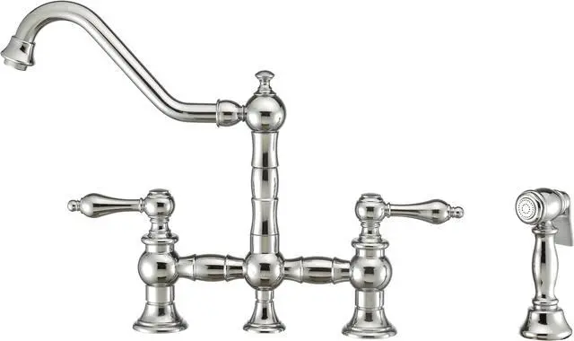 Main image of Vintage III Plus Bridge Faucet with Long Traditional Swivel Spout, Lever Handles and Solid Brass Side Spray - Polished Chrome