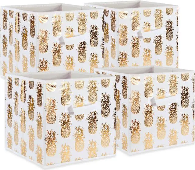 Main image of DII Nonwoven Polyester Cube Pineapple White/Gold Square  (Set of 4)