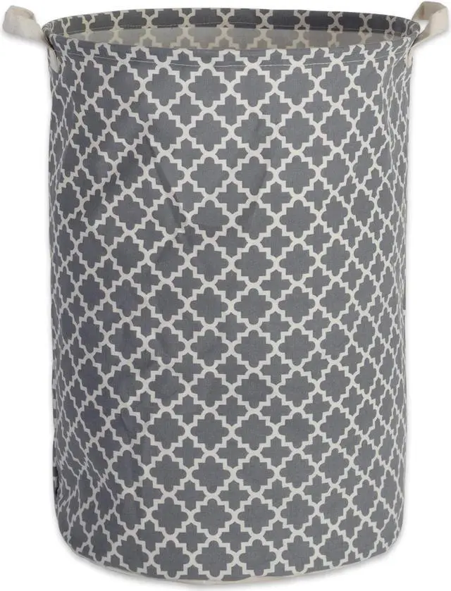 Main image of DII Pe Coated Cotton/Poly Laundry Hamper Lattice Gray Round