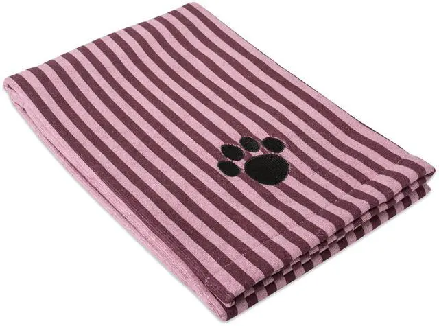 Main image of DII Cranberry Stripe Embroidered Paw Pet Towel