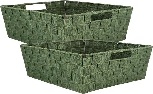 Main image of DII Nylon Bin Basketweave Olive Trapezoid  (Set of 2)