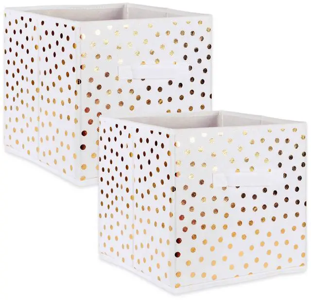 Main image of DII Nonwoven Polyester Cube Small Dots White/Gold Square  (Set of 2)