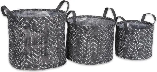 Main image of DII PE-Coated Woven Paper Laundry Bin Tribal Chevron Black/White  Round Assorted (Set of 3)