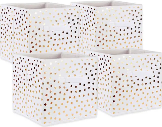 Main image of DII Nonwoven Polyester Cube Small Dots White/Gold Square  (Set of 4)
