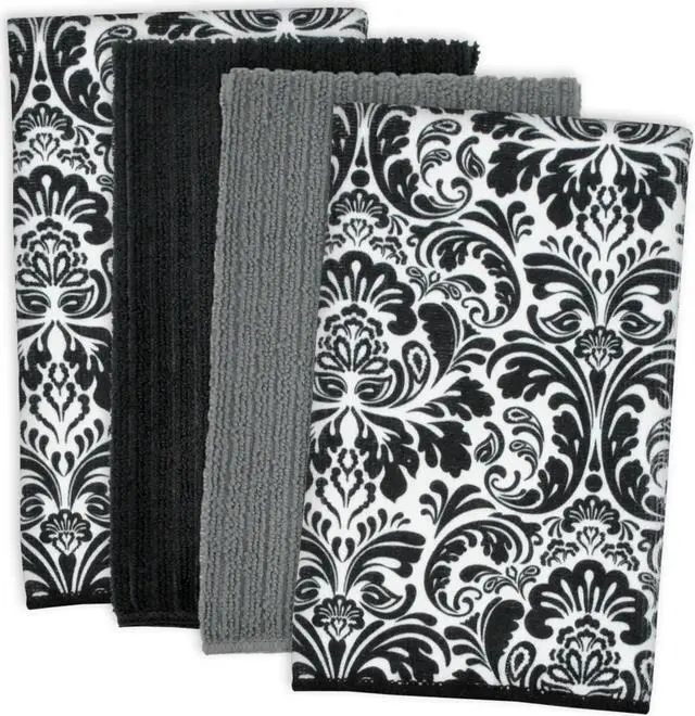 Main image of DII Black Damask Microfiber Dishtowel (Set of 4)