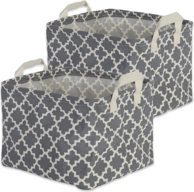 Main image of DII Pe Coated Cotton/Poly Laundry Bin Lattice Gray Rectangle Large  (Set of 2)