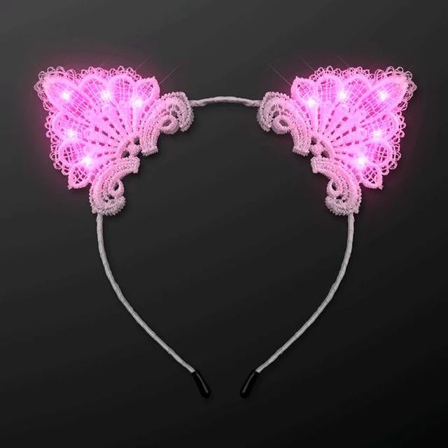 Main image of Pink LED Lace Cat Animal Ears Headband