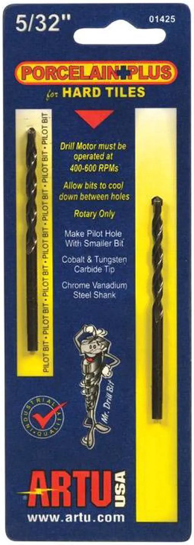 Alt view image 9 of 10 - ARTU 5/32 In. x 3-1/8 In. Cobalt and Tungsten Carbide Glass & Tile Drill Bit