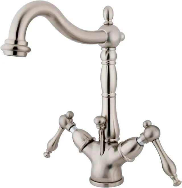 Alt view image 2 of 3 - Kingston Brass KS1438NL 4 in. Deck Plate Lavatory Faucet with Handle & Brass Pop-Up, Satin Nickel