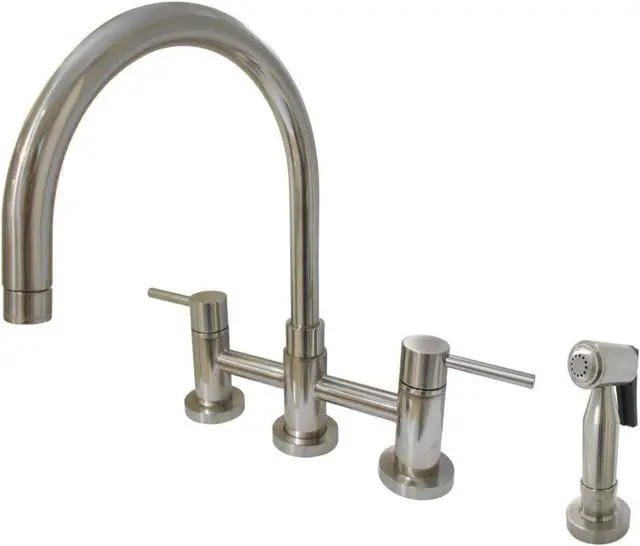 Main image of Kingston Brass KS8278DLBS Concord Two-Handle Bridge Kitchen Faucet with Brass Side Sprayer, Brushed Nickel