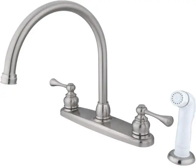 Alt view image 2 of 3 - Kingston Brass KB728BL Gooseneck Kitchen Faucet with White Sprayer, Satin Nickel