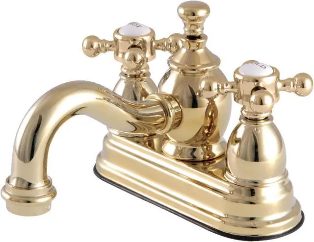 Alt view image 2 of 6 - Kingston Brass KS7102BX 4 in. Centerset Lavatory Faucet with Heritage Spout & Metal Cross Handle, Polished Brass