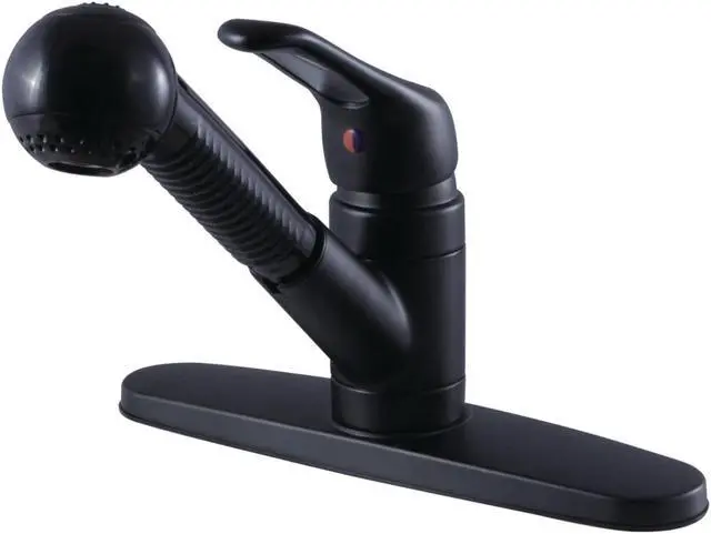 Alt view image 3 of 3 - Kingston Brass KB700SP Traditional Single Handle Pull Out Kitchen Faucet, Matte Black - 15.51 x 9.78 x 2.51 in.
