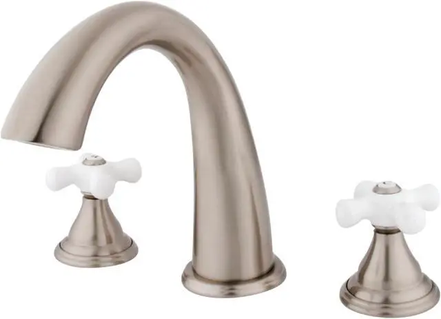 Alt view image 2 of 3 - Kingston Brass KS5368PX Roman Tub Filler with Procelain Cross Handle & Handle, Satin Nickel