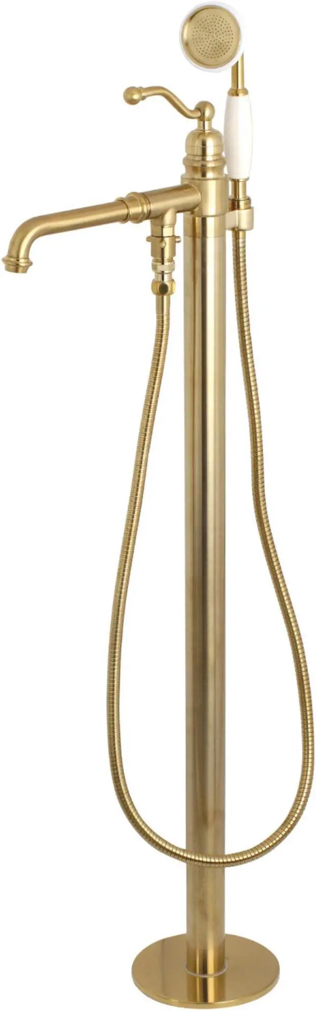 Alt view image 2 of 8 - Kingston Brass KS7137ABL English Country Freestanding Roman Tub Filler with Handshower, Satin Brass - 41.76 x 14.91 x 7.64 in.