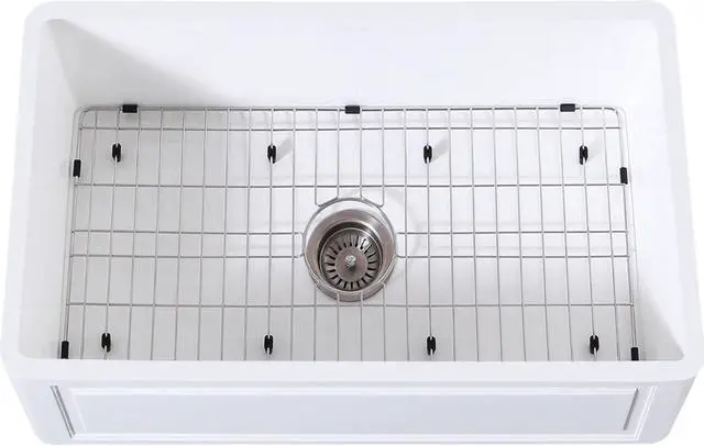 Main image of Gourmetier KGKFA301810LD Farmhouse Single Bowl Kitchen Sink with Strainer & Grid, Matte White/Brushed