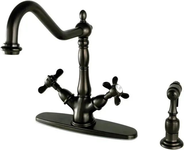 Alt view image 2 of 12 - Kingston Brass KS1235BEXBS Mono Deck Mount Kitchen Faucet with Classic Lever Handle & Brass Sprayer, Oil Rubbed Bronze