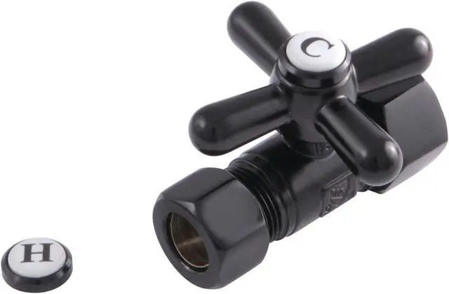 Alt view image 5 of 7 - Kingston Brass CC44450X 5/8" O.D. Comp, 1/2" O.D. Comp Straight Shut-off Valve, Matte Black
