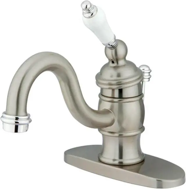 Alt view image 2 of 3 - Kingston Brass KB3407PL 4 in. Victorian Centerset Single Handle Lavatory Faucet with Retail Pop-Up, Satin Nickel with Chrome Trim
