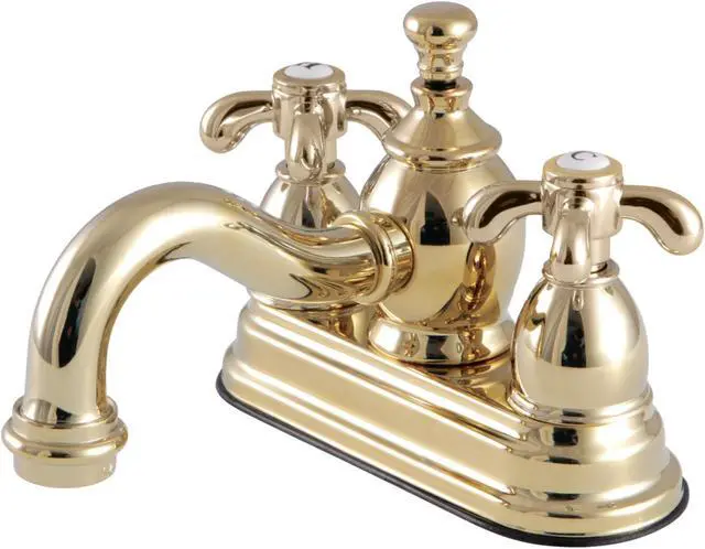 Alt view image 2 of 5 - Kingston Brass KS7102TX 4 in. Centerset Lavatory Faucet with Heritage Spout & Metal Cross Handle, Polished Brass