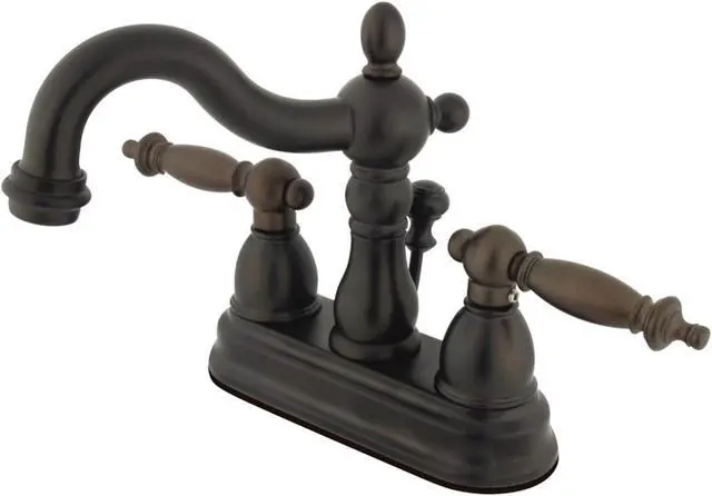 Alt view image 2 of 3 - Kingston Brass KB1605TL 4 in. Heritage Centerset Lavatory Faucet with Retail Pop-Up & Metal Lever Handle Oil Rubbed Bronze