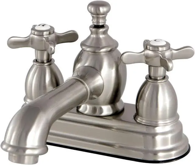 Alt view image 2 of 8 - Kingston Brass KS7008BEX 4 in. Centerset Lavatory Faucet with Brass Pop-Up Elegant Cross Handle Cross Handle, Satin Nickel