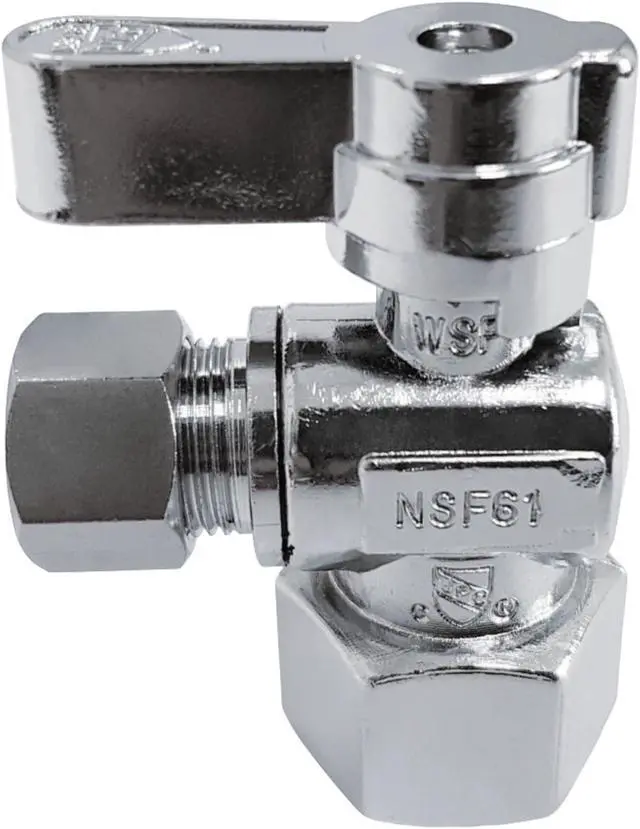 Main image of 1/2" FIP x 3/8" O.D. Comp Angle Shut Off Valve, Polished Chrome