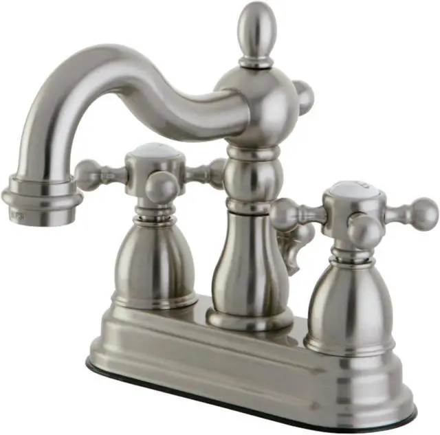 Alt view image 2 of 4 - Kingston Brass KS1608BX 4 in. Heritage Centerset Lavatory Faucet with Brass Pop-Up metal Cross Handle, Satin Nickel
