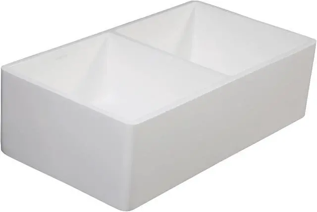 Main image of Gourmetier GKFA331810BCD Solid Surface Double Bowl Farmhouse Kitchen Sink, Matte White