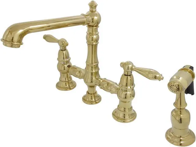 Alt view image 2 of 12 - Kingston Brass KS7272ALBS Kitchen Faucet with Side Sprayer, Polished Brass - 8.3125 x 6.875 x 14.125 in.