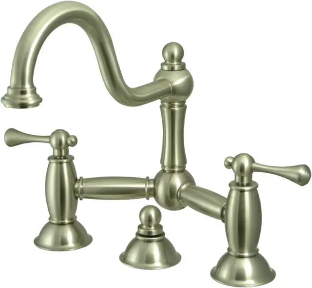 Main image of Kingston Brass KS3918BL Restoration Bathroom Bridge Faucet, Brushed Nickel