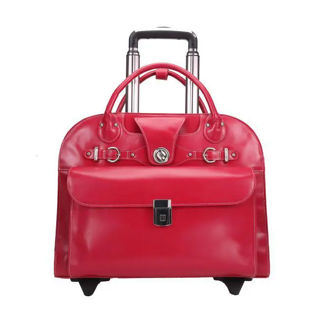 Alt view image 9 of 20 - McKlein USA 96313 15 in. Leather Wheeled Ladies Laptop Briefcase - Fuchsia