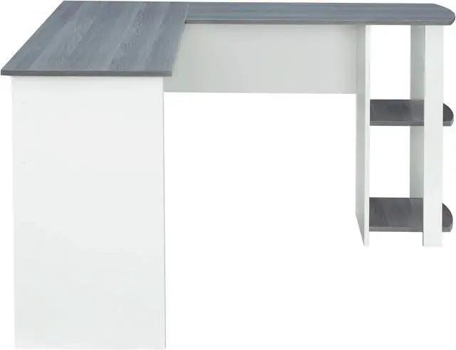 Alt view image 6 of 20 - Techni Mobili Modern L-Shaped Computer Desk with Side Shelves, Workstation Table with Particle Board Panels and Woodgrain Laminate Surface, Grey