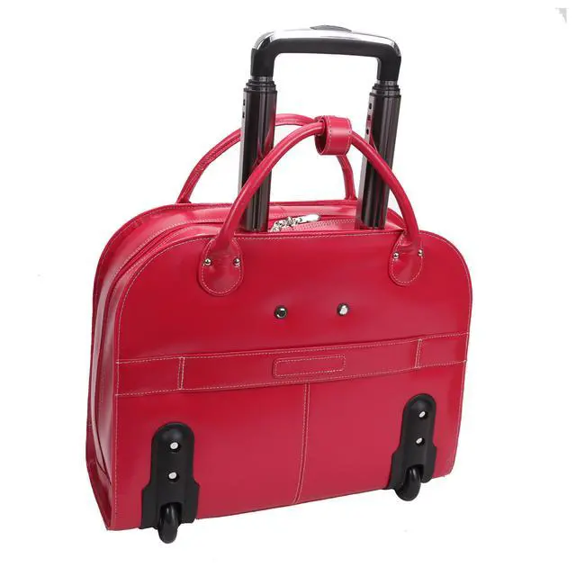 Alt view image 11 of 20 - McKlein USA 96313 15 in. Leather Wheeled Ladies Laptop Briefcase - Fuchsia