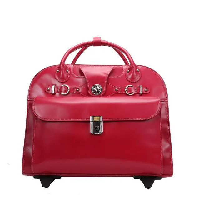 Alt view image 12 of 20 - McKlein USA 96313 15 in. Leather Wheeled Ladies Laptop Briefcase - Fuchsia