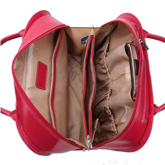 Alt view image 10 of 20 - McKlein USA 96313 15 in. Leather Wheeled Ladies Laptop Briefcase - Fuchsia