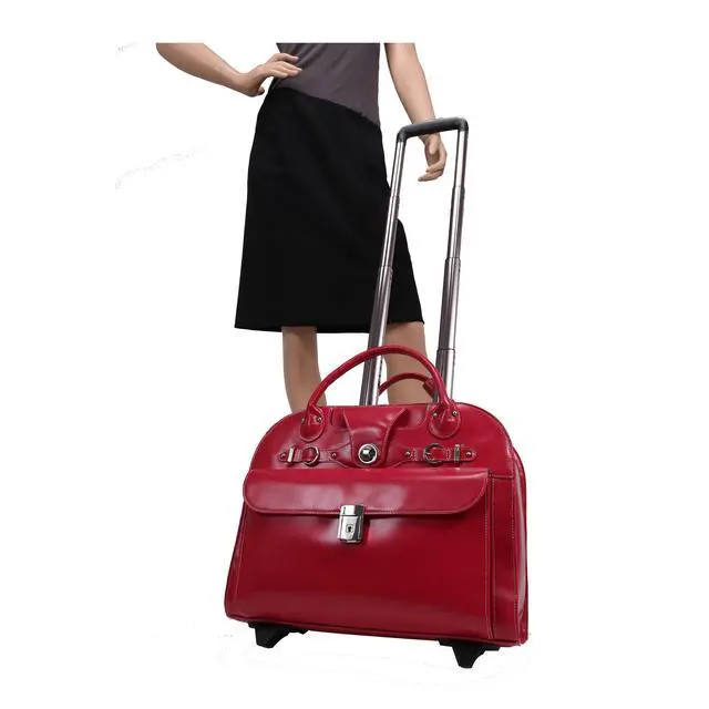Alt view image 13 of 20 - McKlein USA 96313 15 in. Leather Wheeled Ladies Laptop Briefcase - Fuchsia