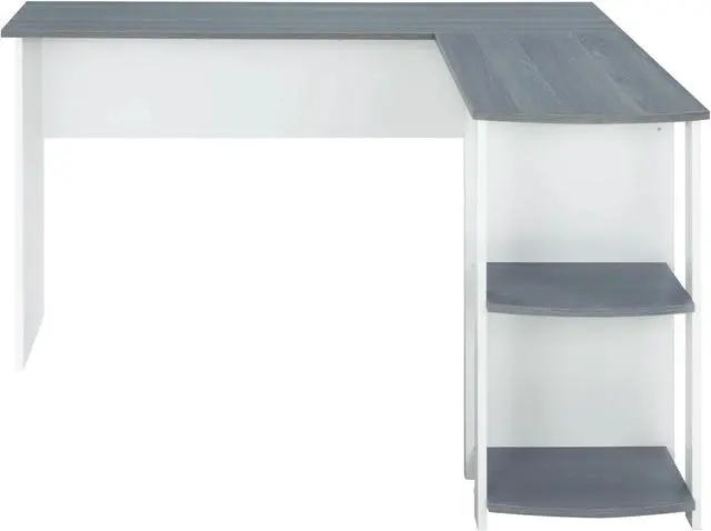 Alt view image 3 of 20 - Techni Mobili Modern L-Shaped Computer Desk with Side Shelves, Workstation Table with Particle Board Panels and Woodgrain Laminate Surface, Grey