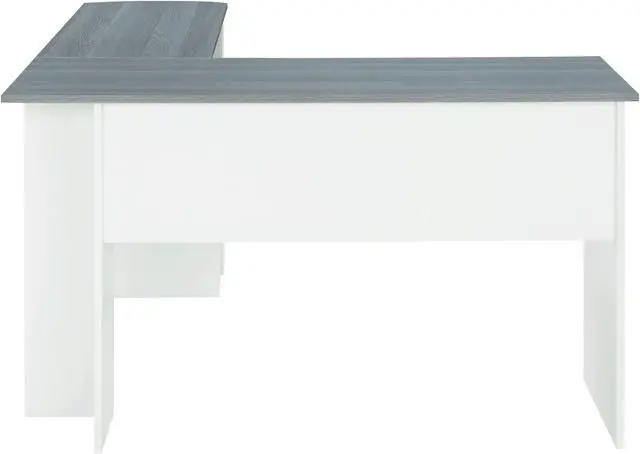 Alt view image 5 of 20 - Techni Mobili Modern L-Shaped Computer Desk with Side Shelves, Workstation Table with Particle Board Panels and Woodgrain Laminate Surface, Grey