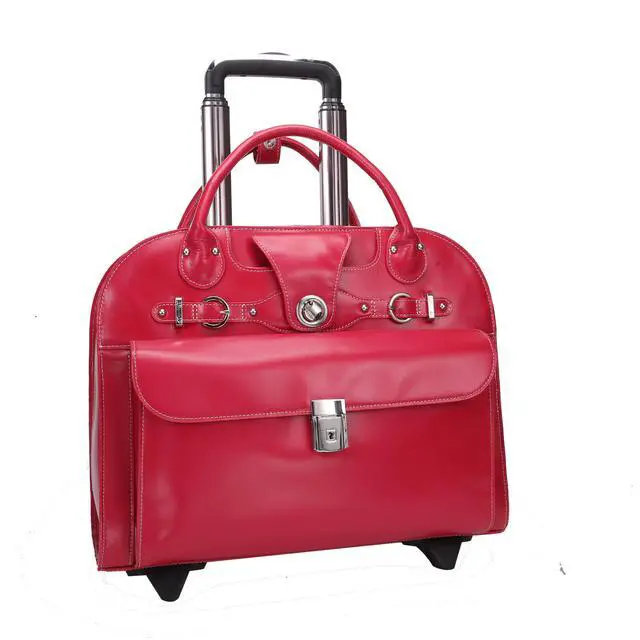 Alt view image 8 of 20 - McKlein USA 96313 15 in. Leather Wheeled Ladies Laptop Briefcase - Fuchsia