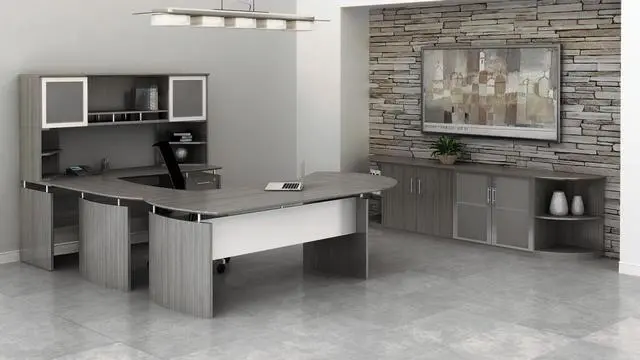 Alt view image 7 of 9 - Mayline - MNBDGRLGS - Medina Laminate Bridge, Right-Hand, 48w x 24d x 29 1/2h, Gray Steel