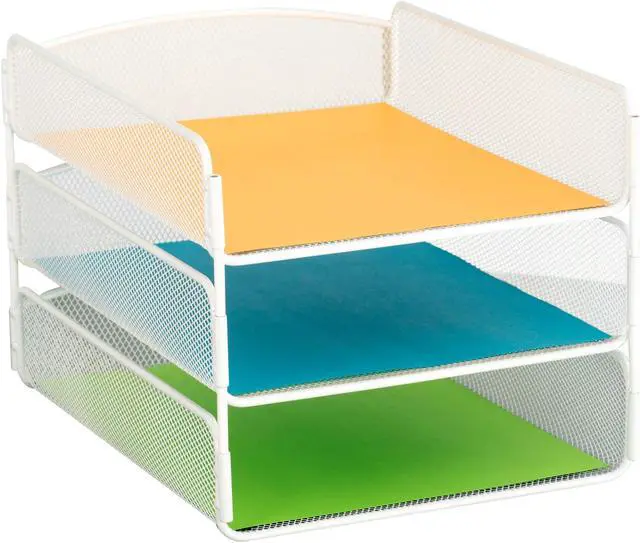 Alt view image 6 of 10 - Safco Onyx Letter Tray - 3 Compartment(s) - 3 Tier(s) - 8" Height x 9.3" Width x 11.8" Depth - Desktop - White - Steel -