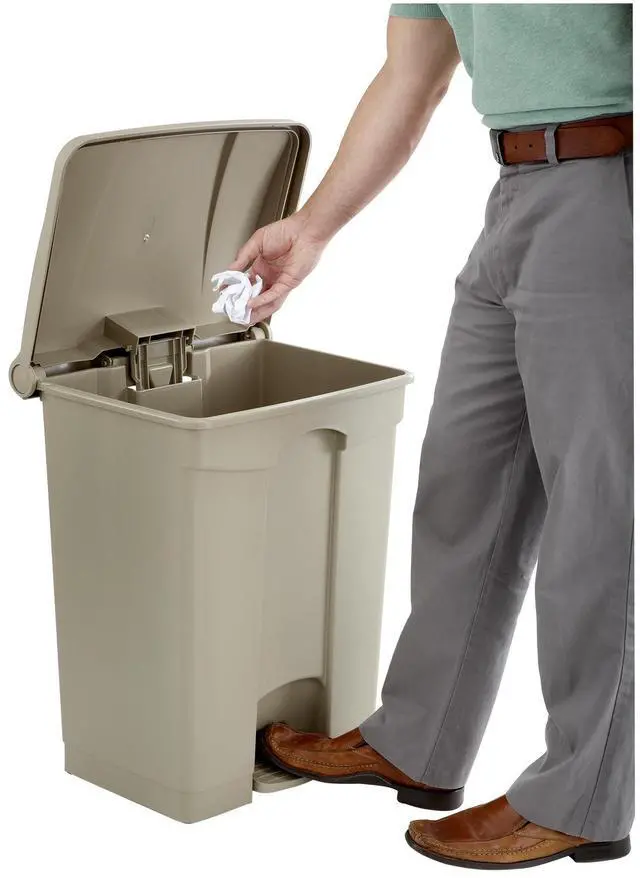 Alt view image 4 of 16 - Large Capacity Plastic Step-On Receptacle, 17gal, Tan