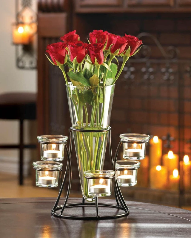 Alt view image 2 of 3 - CIRCULAR CANDLE STAND WITH VASE