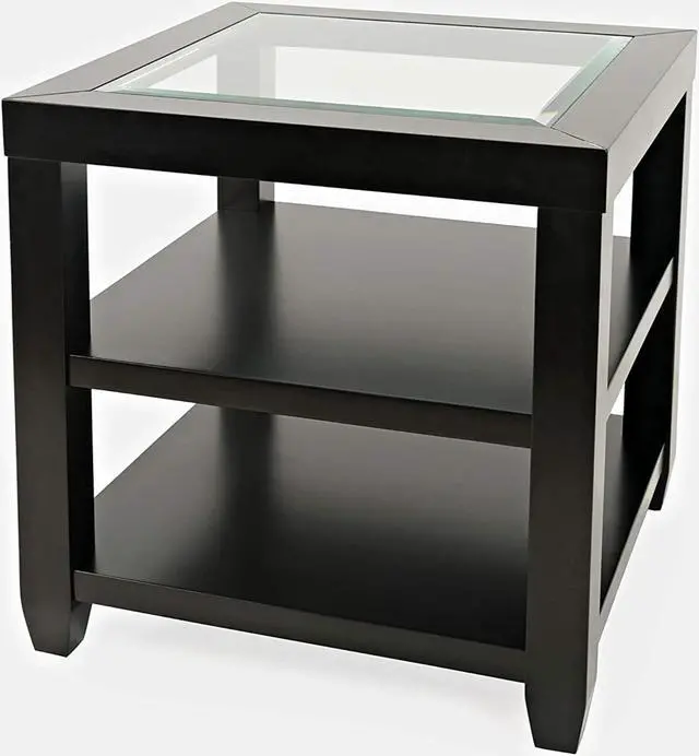 Alt view image 3 of 5 - Urban Icon Glass Inlay End Table with Storage Black 2001-3