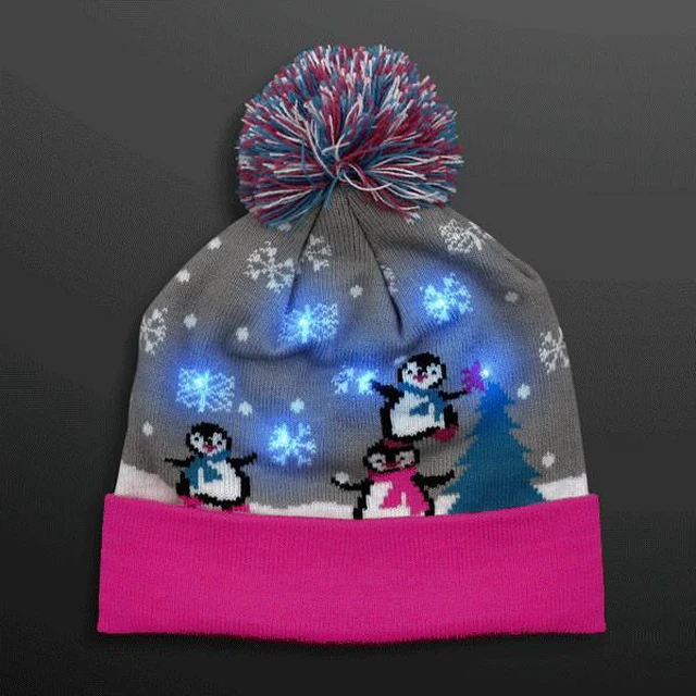 Alt view image 2 of 2 - blinkee Multicolor LED Snowy Winter Christmas Holiday Penguins Beanie Hat