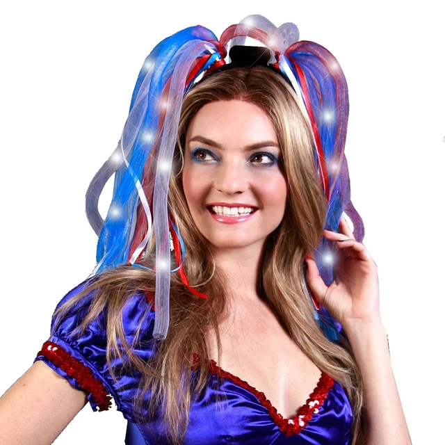 Alt view image 2 of 2 - Blinkee 5045100 Noodle Headband Flashing Dreads, Red, White & Blue