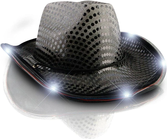 Main image of LED Flashing Cowboy Hat with Black Sequins