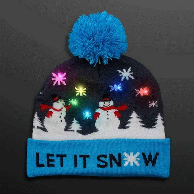 Main image of Multicolor LED Snowy Snowflake Winter Christmas Holiday Snowmen Beanie Hat